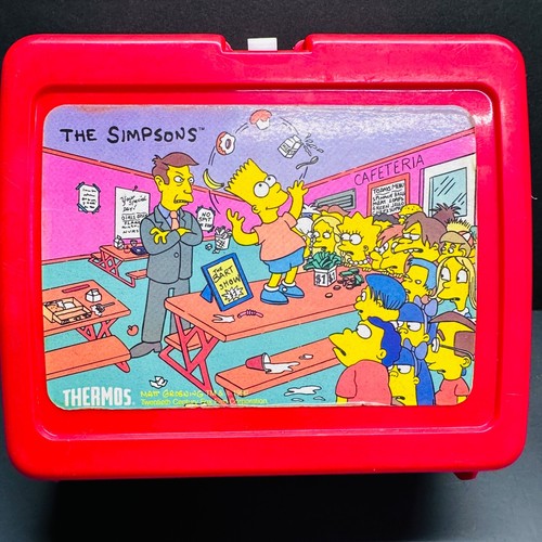 Vintage The Simpsons Thermos Red Plastic Lunch Box With Thermos - Picture 2 of 10