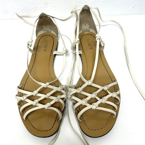 Rare J. Crew Leather Nalo Knot Gladiator Sandals Flat White 9 Style G4105 Casua