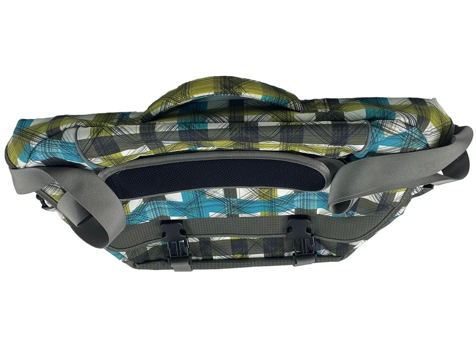 LL Bean 邮差包 便携式电脑包 绿松石 绿色格子 尼龙 分口袋 学校 — 第 3/4 张图片