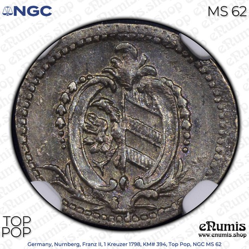 Germany, Nurnberg, Franz II, 1 Kreuzer 1798, Top Pop, NGC MS 62 - Picture 3 of 8