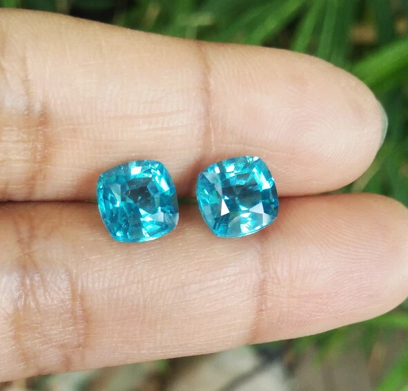 Excelente 2pcs_7x7mm. COJÍN TURMALINA PARAIBA AZUL NEÓN ¡Gemas Creadas en el Top! Foto 4 de 4