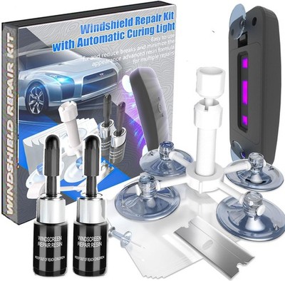 Windshield Repair Kit 2 PCS   Crack Fix with Suction Cup & Resin Curing