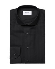 NWT ETON DRESS SHIRT black cotton herringbone luxury Sweden 38 15 slim