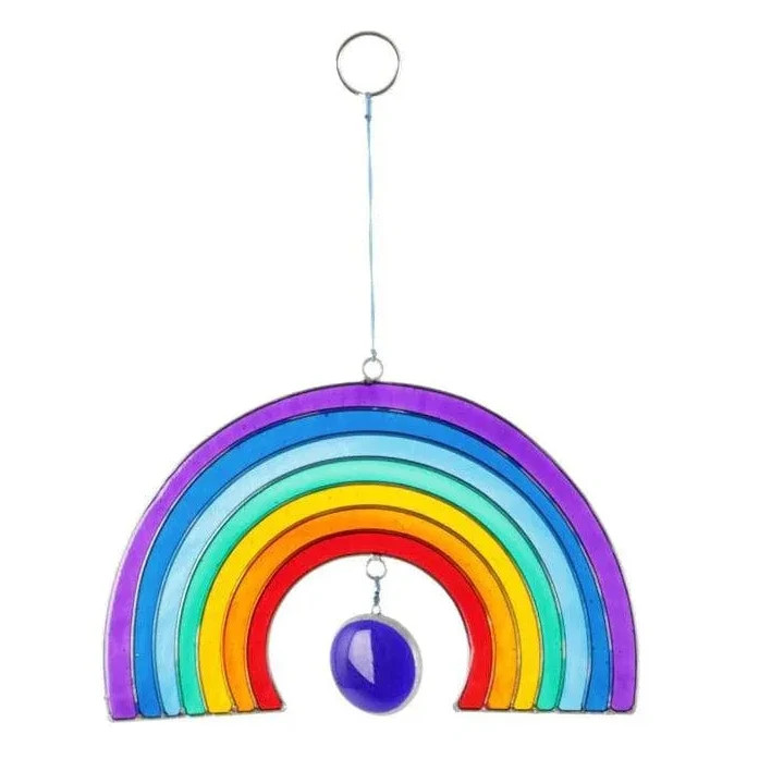 Rainbow Crescent Suncatcher 20 × 15cm - Glass Centre - Window Hanging