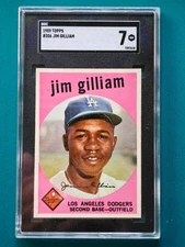 1959 TOPPS #306 JIM GILLIAM DODGERS SGC 7 Pink & White in SGC Tux = GORGEOUS!!