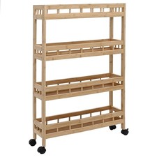 vidaXL Kitchen Trolley with Wheels Beige 60 x 18 x 97 cm Bamboo, Portable Kitche