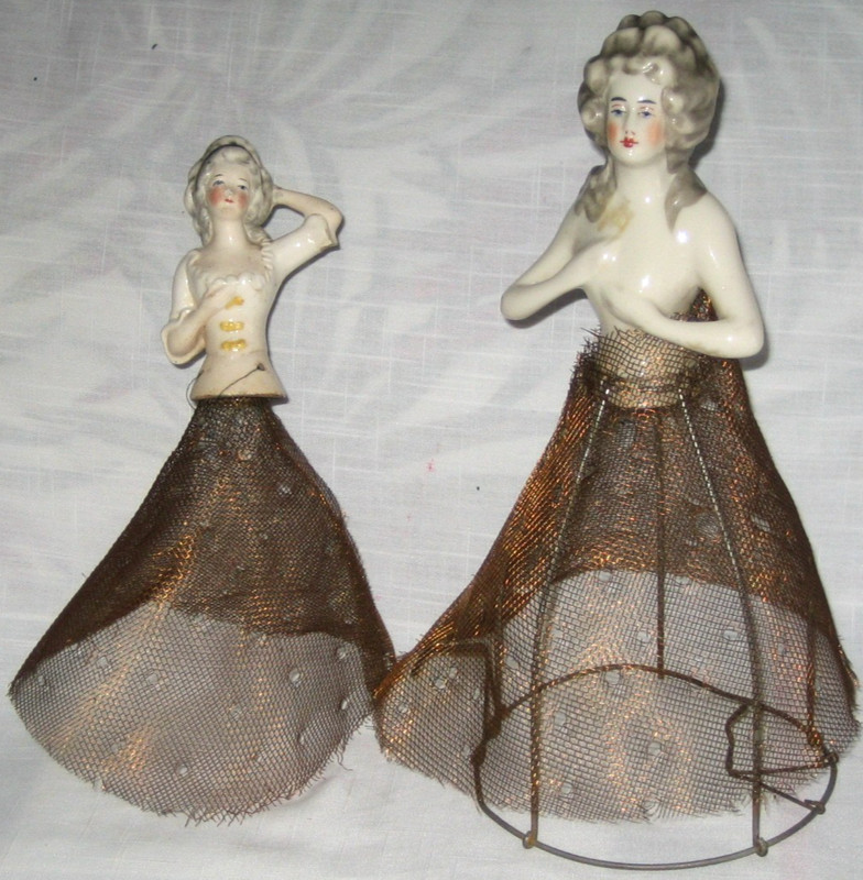 Antique German Porcelain Half Dolls Figurines ~ Boudoir Lamp Lady