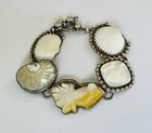Vintage Sterling Silver AMY KAHN RUSSELL Mother Of Pearl Carved Fish Bracelet