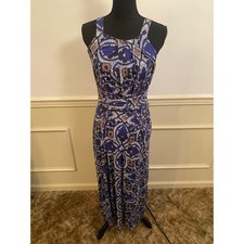 Anthropologie Maeve Auretta Maxi Dress Blue Geometric Summer Sleeveless Vacation