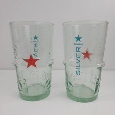 2X Heineken Silver Pint Glasses With Grips Iconic RARE Pint Glasses