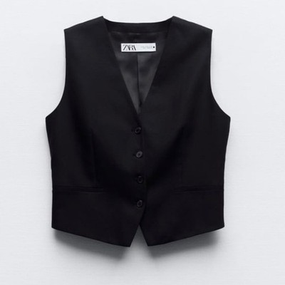 Zara Tailored Linen Blend Vest Waistcoat In Black Size XL | eBay display picture 1
