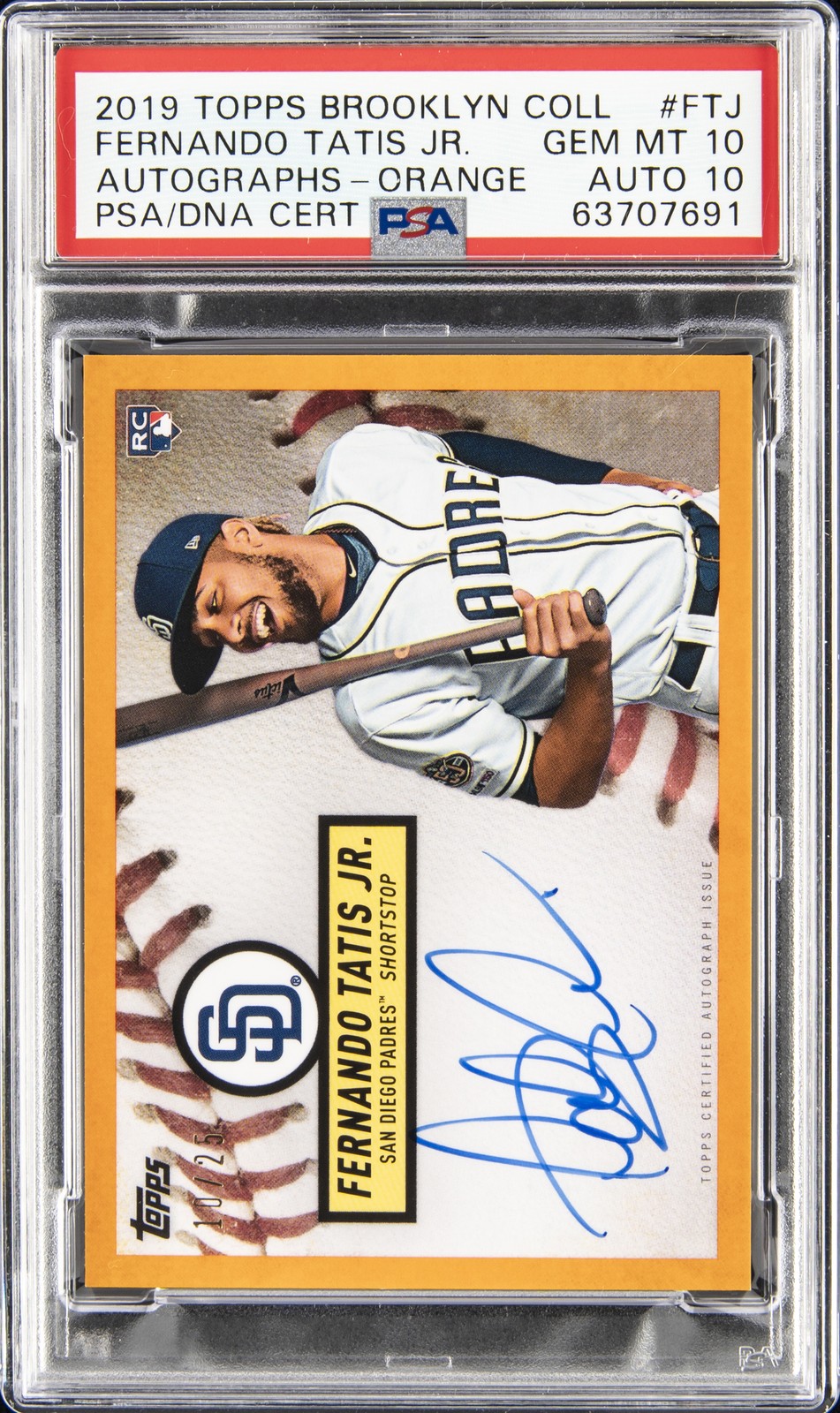 2019 TOPPS BROOKLYN COLLECTION ORANGE FERNANDO TATIS JR. 10/25 PSA 10 AUTO 10