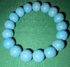 Blue Stone Round Beaded Stretch Bracelet Sizable No Clasp Round Shape