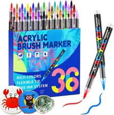 Acrylic Paint Markers Soft Brush Tip,36 Colors with Ink Control System, Acrylic 