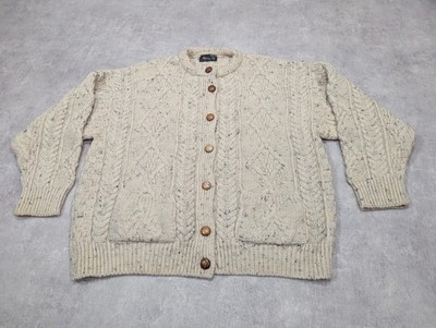 Vintage Kenny Strickjacke Herren L 100% Wolle Zopfmuster Fischer Irland Aran Preppy 90er
