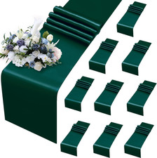 10 Pack Forest Green Satin Table Runners, 12 X 108 Inch Bright Satin Silk Table