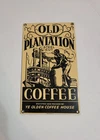 Vintage Ande Rooney Old Plantation Coffee Porcelain Metal Sign 1993 Beige USA