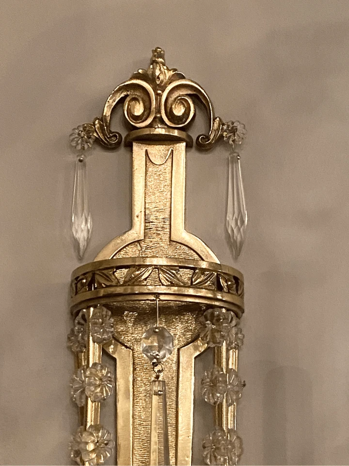 Старинный неоклассический шикарный Густавианский стиль четыре света серебро сетка и кристалл - Изображение 4 из 4