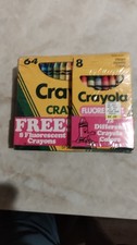 NEW/SEALED Vintage 1989 Crayola Crayons 64 Set + 8 Fluorescent Colors Pack NOS