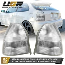 Clear Frosted Lens Tail Light Pair (L+R) For 96-00 Honda Civic EK Hatchback 3D