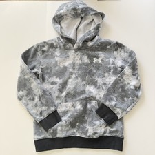 Under Armour Light Grey Camo Pullover Hoodie Boys Size 7 Fleece Loose Fit