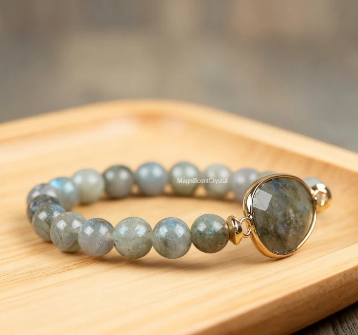 Pulsera Labradorita 8mm Cuentas Redondas Protección Cristal Mujeres Hombres Joyería Regalo Foto 3 de 4