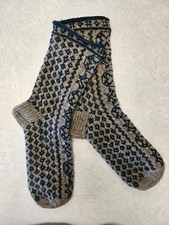 Vtg Hand Knitted Wool Socks Fair Isle Winter Boot Nordic Lounge Gift Sz 9-11