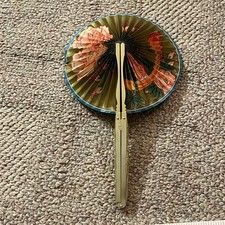Vintage Metal Paper Hand Fan Fold Up 1950-1960 New Jersey Pic Corp Fish 2sided