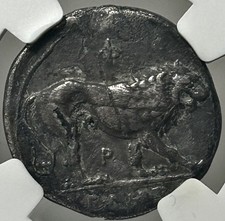 Lucania Velia Plated Didrachm 340-300 BC Ancient Forgery Athena Lion NGC Ch VF