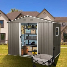 US#8ft x 6ft Outdoor Metal Storage Shed with Window Grey