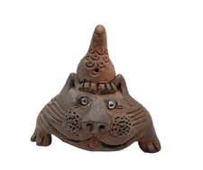 Bizarre Anthropomorphic Old Pottery Whistle Cat With Tongue Out Bird Creepy