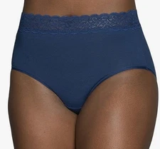 VANITY FAIR Women Flattering Lace Cotton Stretch Hi Cut Panty Navy Blue Size 6 M