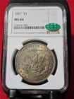 1887 $1 MORGAN 90% SILVER DOLLAR  NGC MS 64  CAC                      #MF-4120