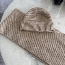 Calvin Klein tan knit infinity scarf and beanie hat Women