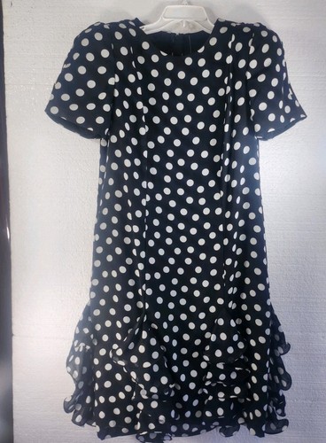 Vintage Evenings Pantagis Damen gepunktetes Chifon Kleid Shirtärmel schwarz weiß - Bild 2 von 15