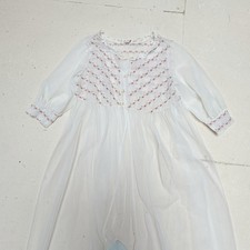 Vintage White Sheer Nightgown Pink Floral Embroidered Medium Fairy Whimsy Lace