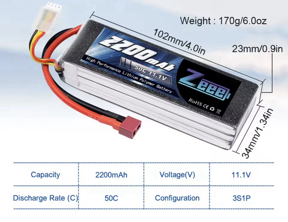 2 Pezzi Zeee 3s 2200mha Batteria Lipo 11.1v Per Rc Auto Elicottero Droni - Immagine 3 di 4