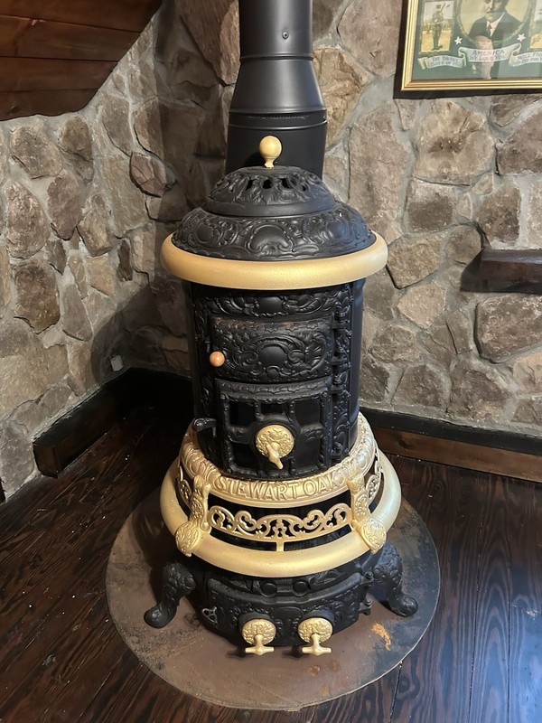 Antique Stewart Oak Cast Iron Freestanding Woodstove Black & Gold 1880-1900