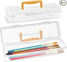 2 Pack Paint Brush Case Portable, Long Paint Brush Storage Box, Paint Brushes