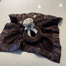 Carters Kids Line Monkey Brown Rattle Lovey Blanket Attached Ring Plush 14"