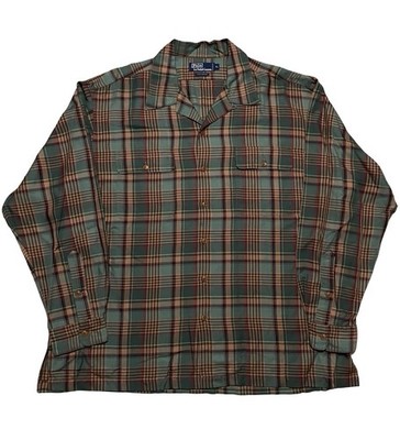 Vintage 90s Polo Ralph Lauren Loop Collar Shirt Men s XL Green Plaid Rayon
