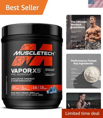 Vapor X5 Pre-Workout Powder - Blue Razz Freeze, 30 Servings of Intense Energy