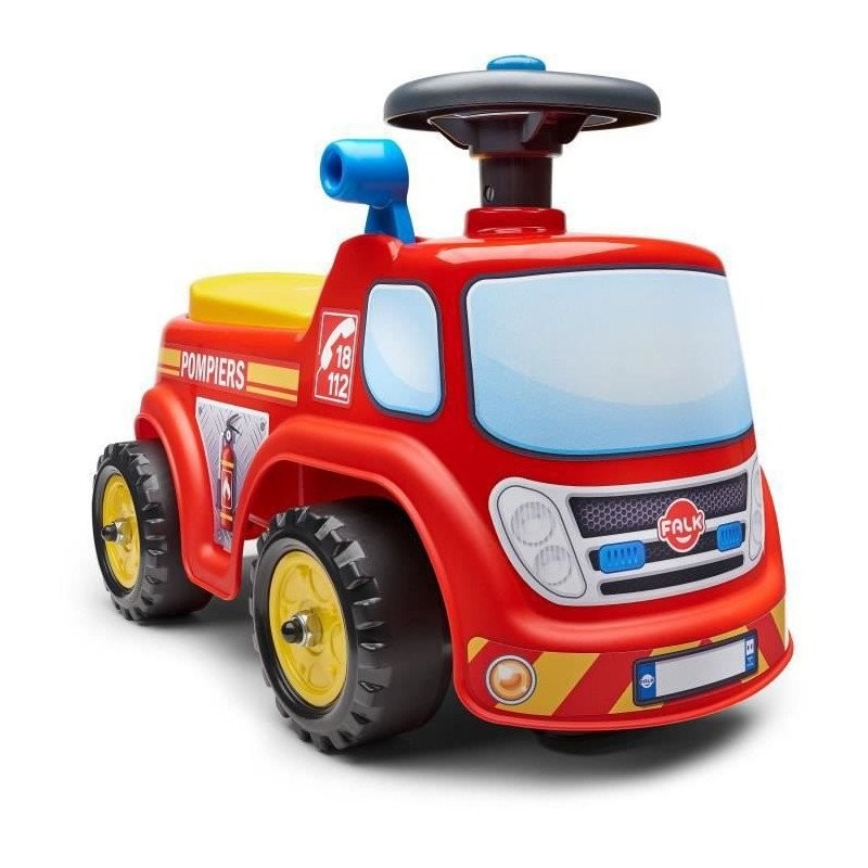 Porteur pompier pour aventures en intérieur avec siège de rangement et volant sonore