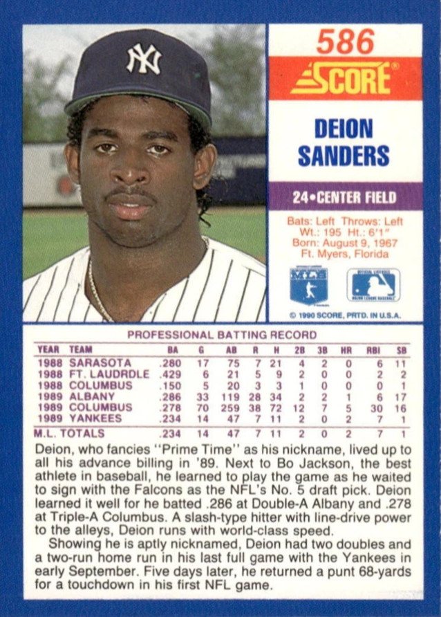 1990 Score Deion Sanders Rookie Card RC #586 (Ungraded)