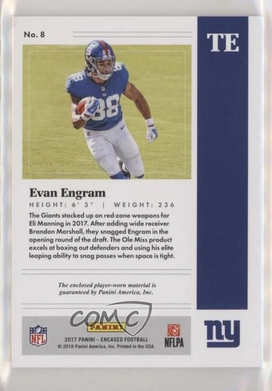 2017 Panini Encased First Hand Materials Sapphire /25 Evan Engram #8 Rookie RC - Image 2 of 2