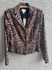 Cach Women s Jacket Shoulder Pads Lined Beads Brown Black Animal Sz 10 NEW
