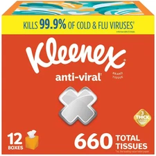 Kleenex Anti-Viral Facial Tissues 12 boxes, 55 tissues/box