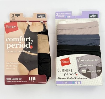 Hanes Comfort Period Underwear Bundle 3XL Lot 2 Packs Light & Super Absorbency