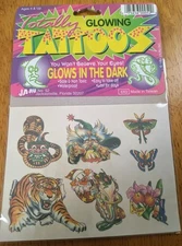 VTG Jaru Totally Glowing Tattoos #52 Snake Tiger Wizard Clown Butterfly Flower
