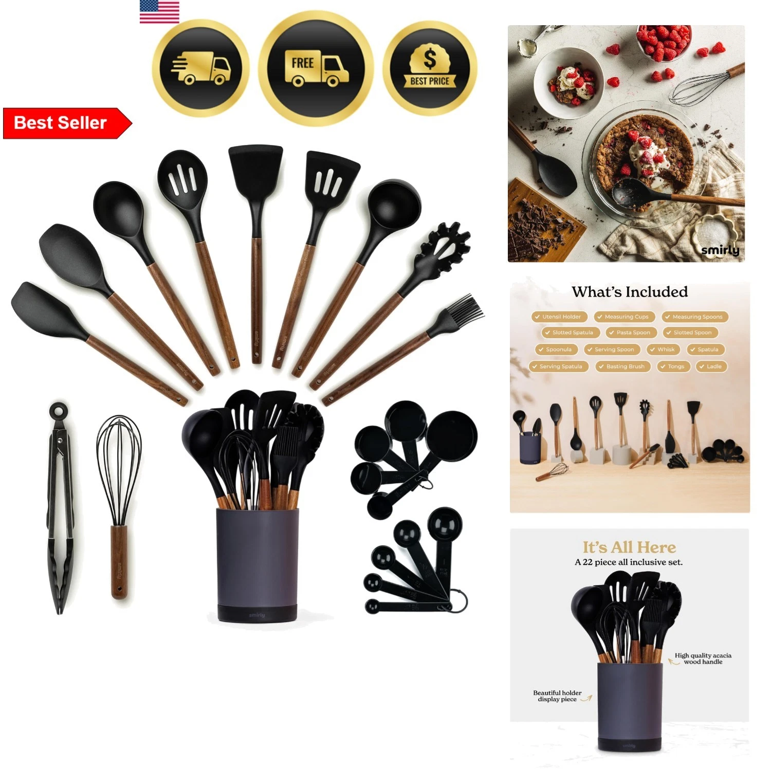 Kitchen Utensils Set Silicone Cooking Utensil Set Spatula Tongs Ladle Nonstick
Opens in a new window